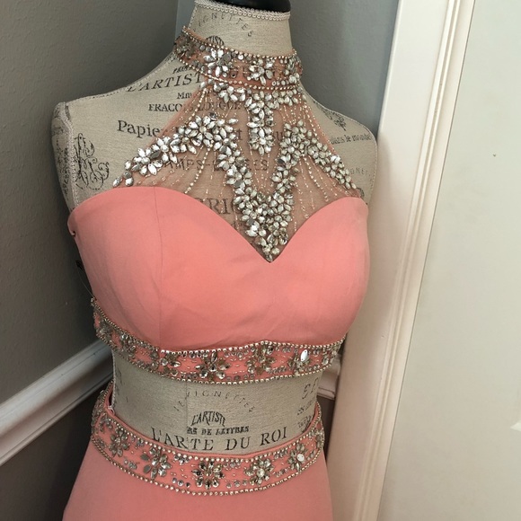 NEW ALYCE PARIS SZ 6 PINK CORAL TWO PIECE BEAD ILLUSION FORMAL EVENING GOWN - Picture 5 of 15